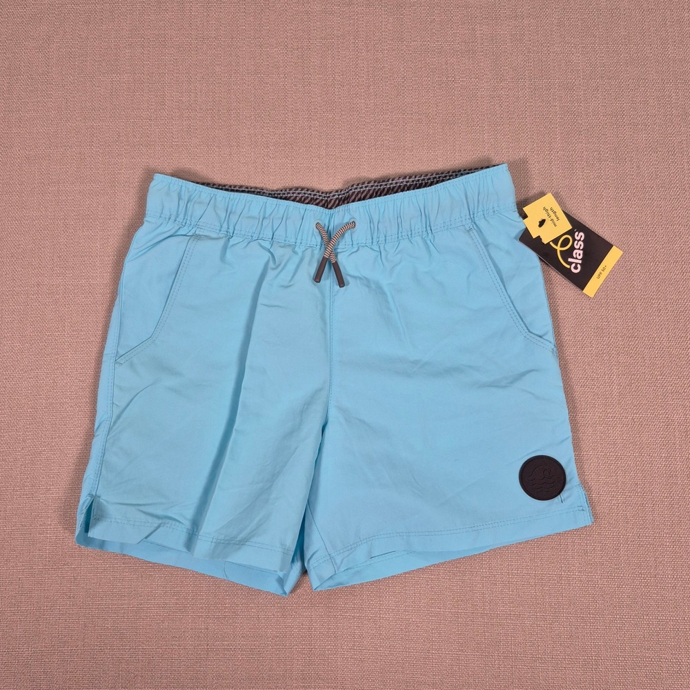 Art Class Boys Aqua Solid Swim Shorts Trunks UPF 50+ Size L 10/12 New